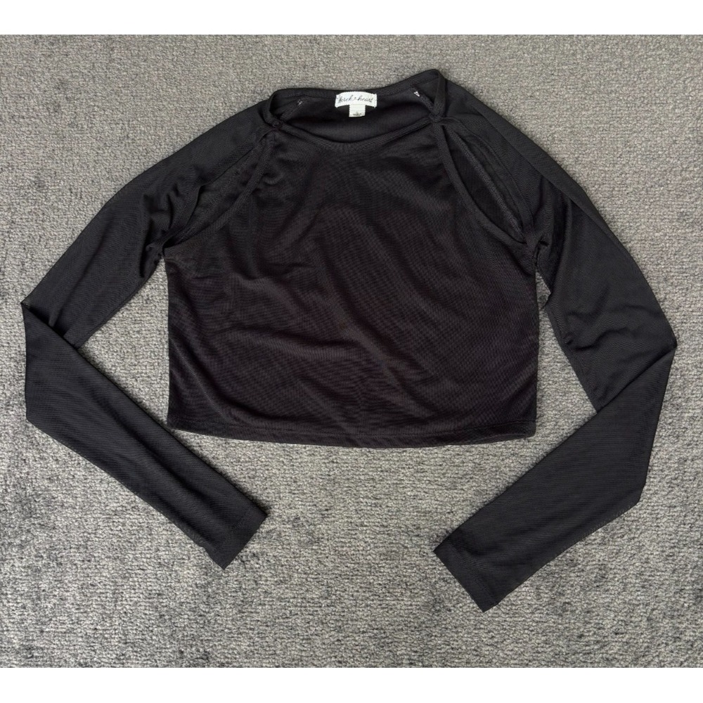 Derek & Heart Cropped Top Women's Medium Black Stretch Crew Neck Long Sleeve